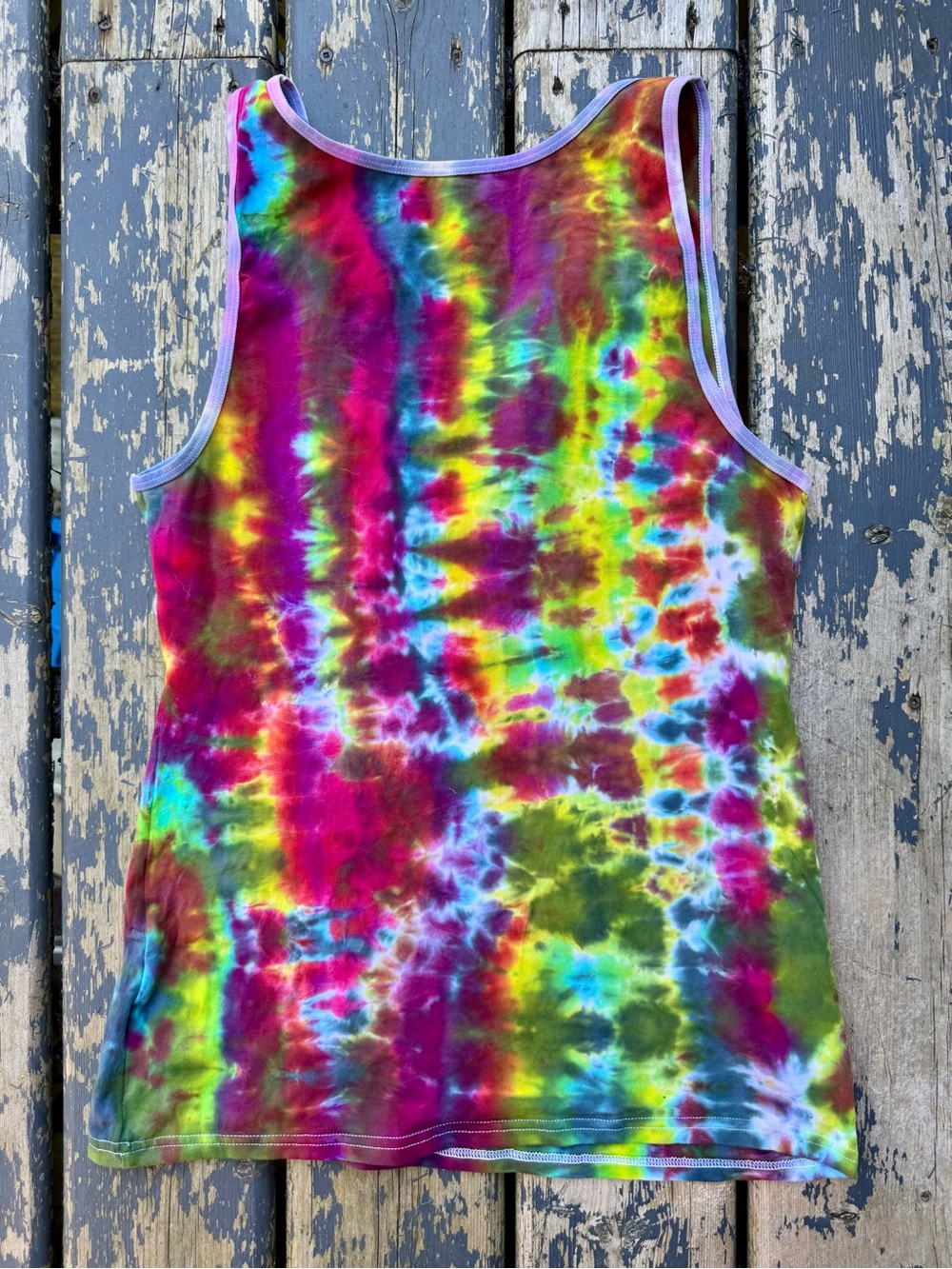 Women's Multicolor Tie-Dye Scoop Neck Tank Top - Picture 9 of 9